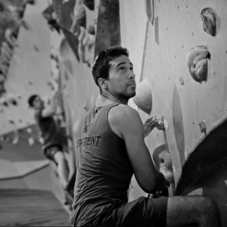 Man looking up on wall