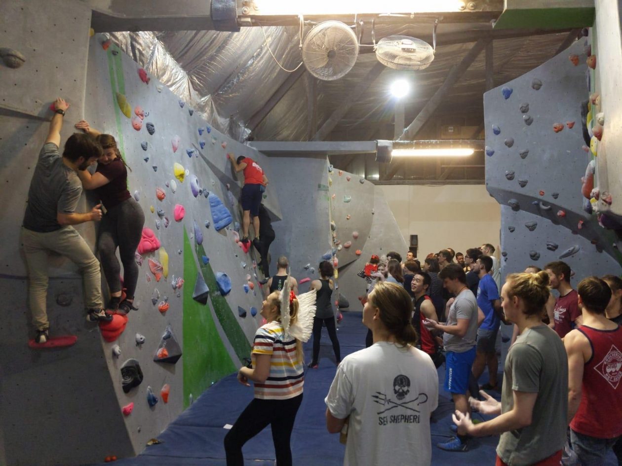 Doubling up as a couple reaches the top of the wall