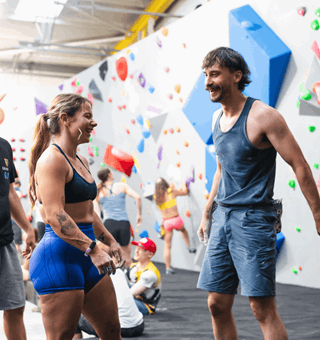 A group of friends bouldering at The Climbing Hangar